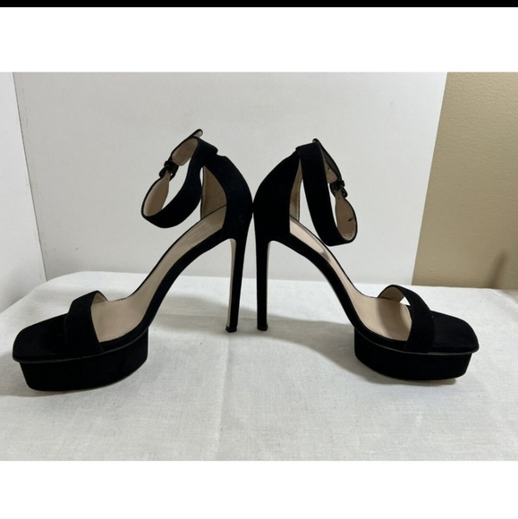 ๐ Stuart Weitzman Women's Backupplat Black Suede Platform High-Heel Sandals 9 M - Picture 12 of 13